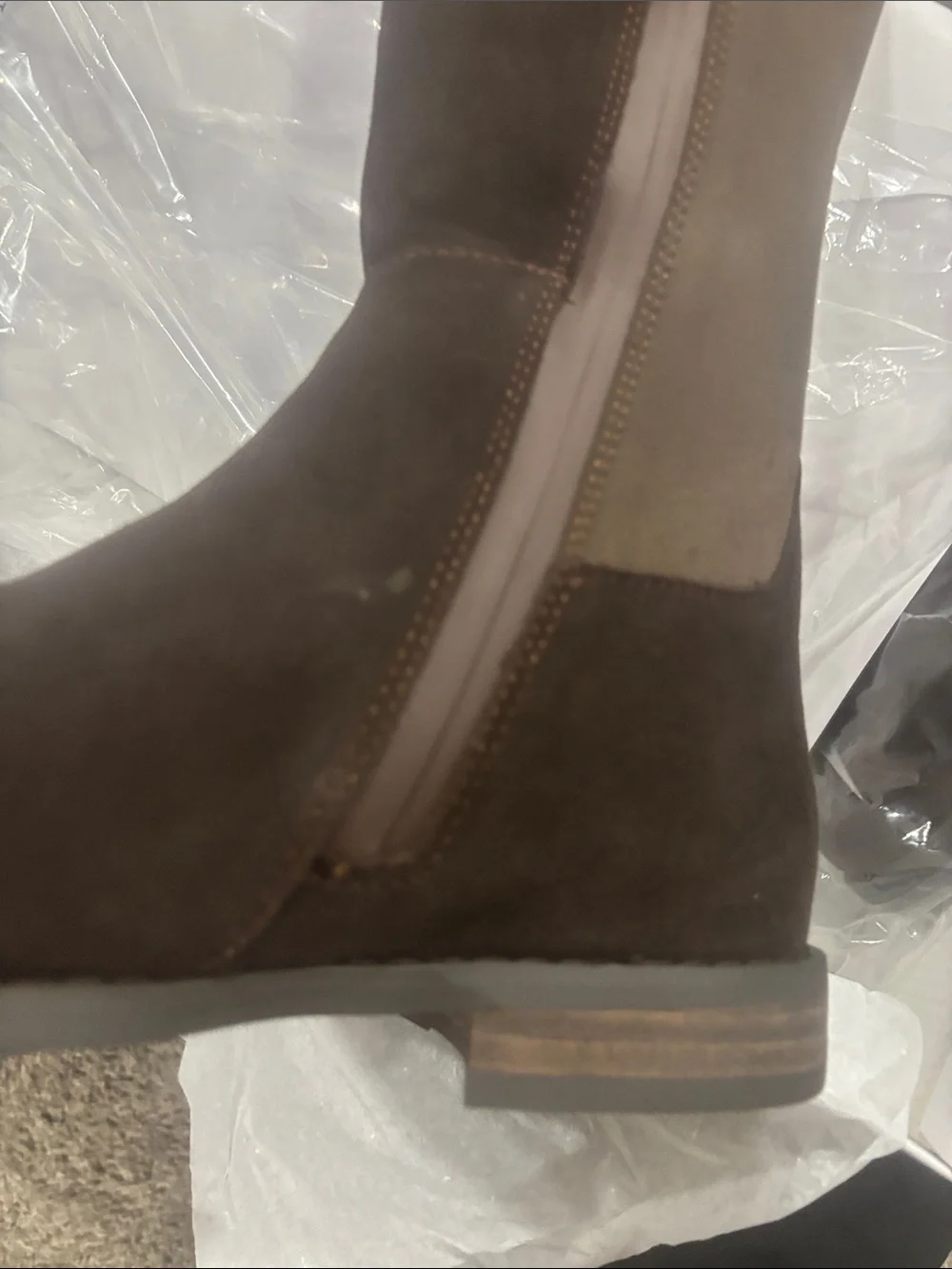 Brown Suede & Leather Mid-Calf Boots